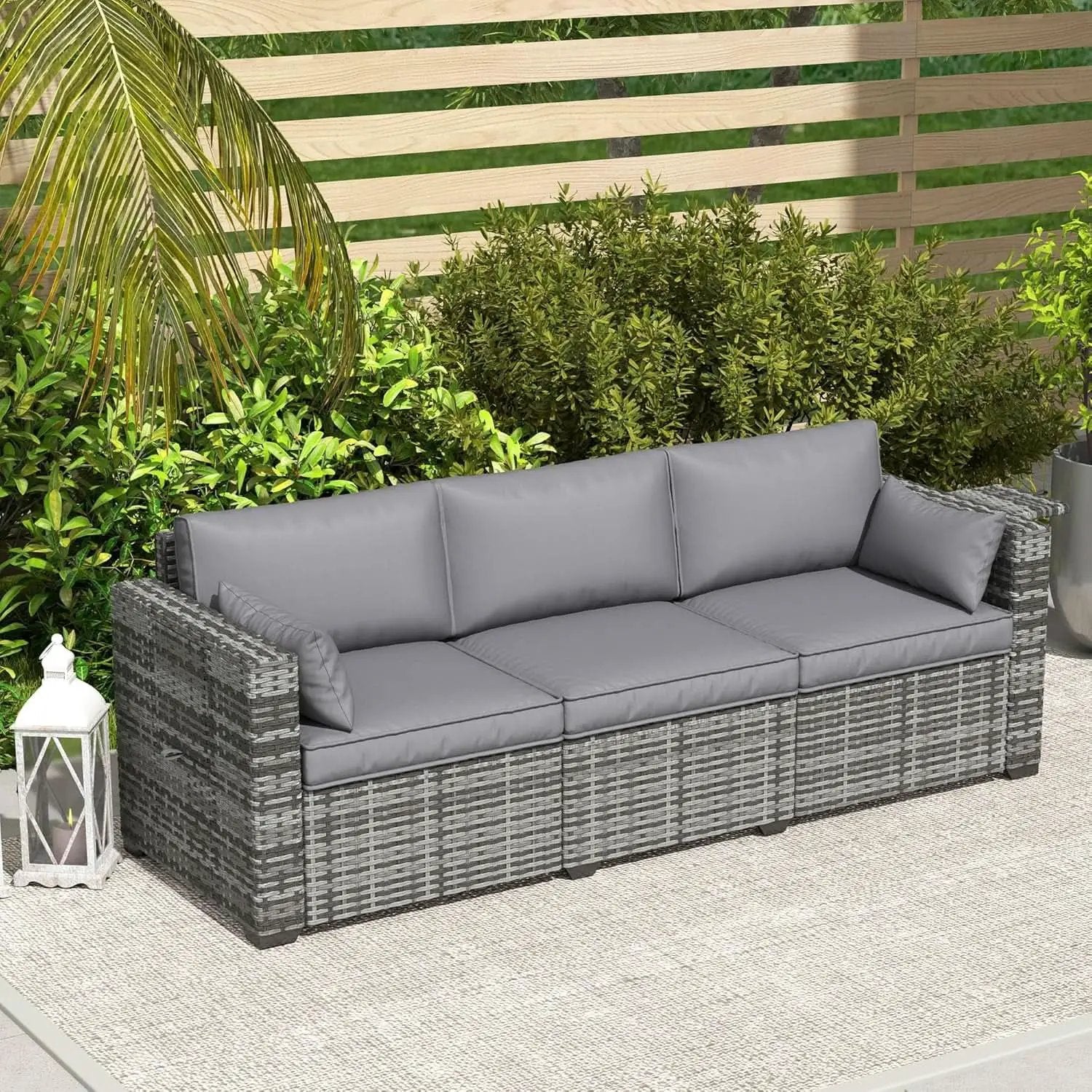Three Seater Wicker Sofa with Side Tray Tables from PriceLows™