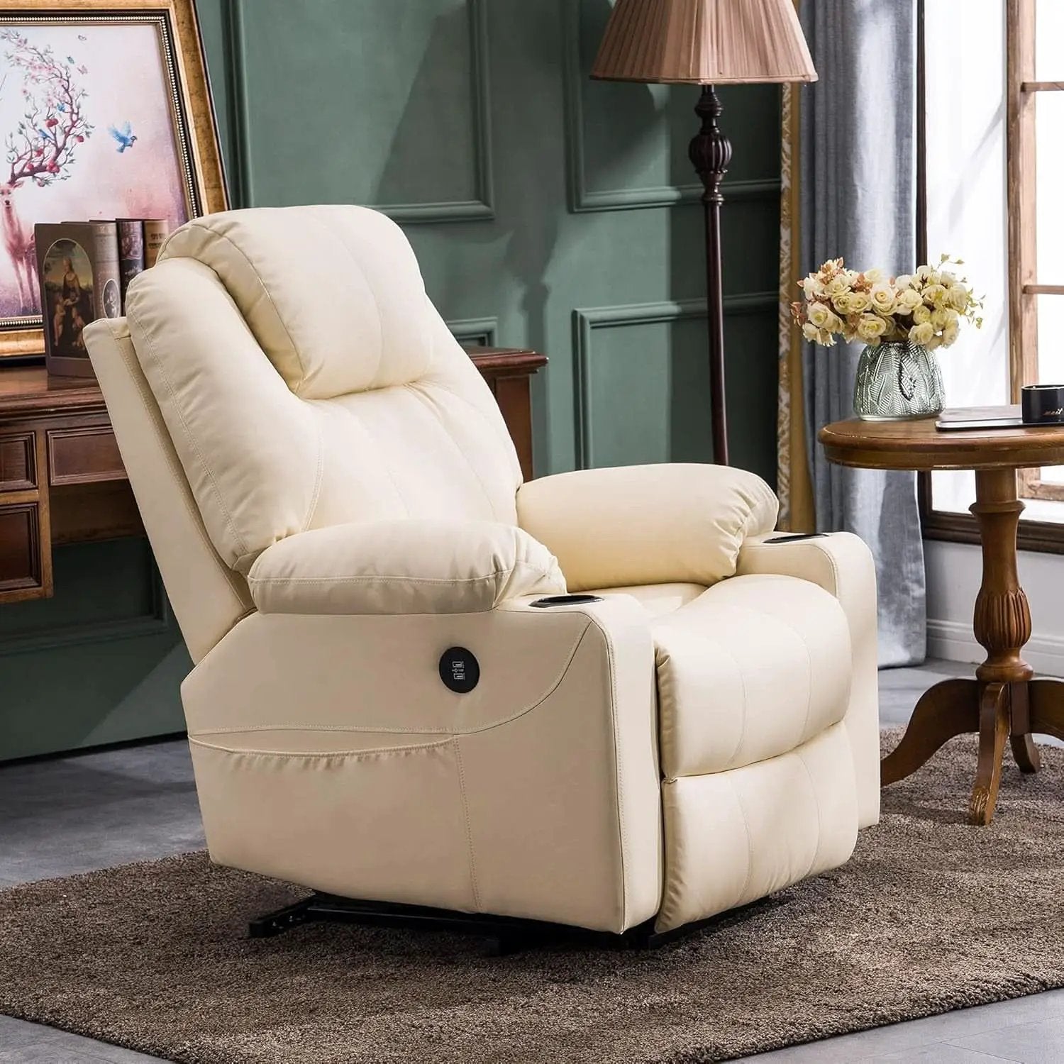 Power Lift Recliner Chair With Massage And Heat Cream White from PriceLows™
