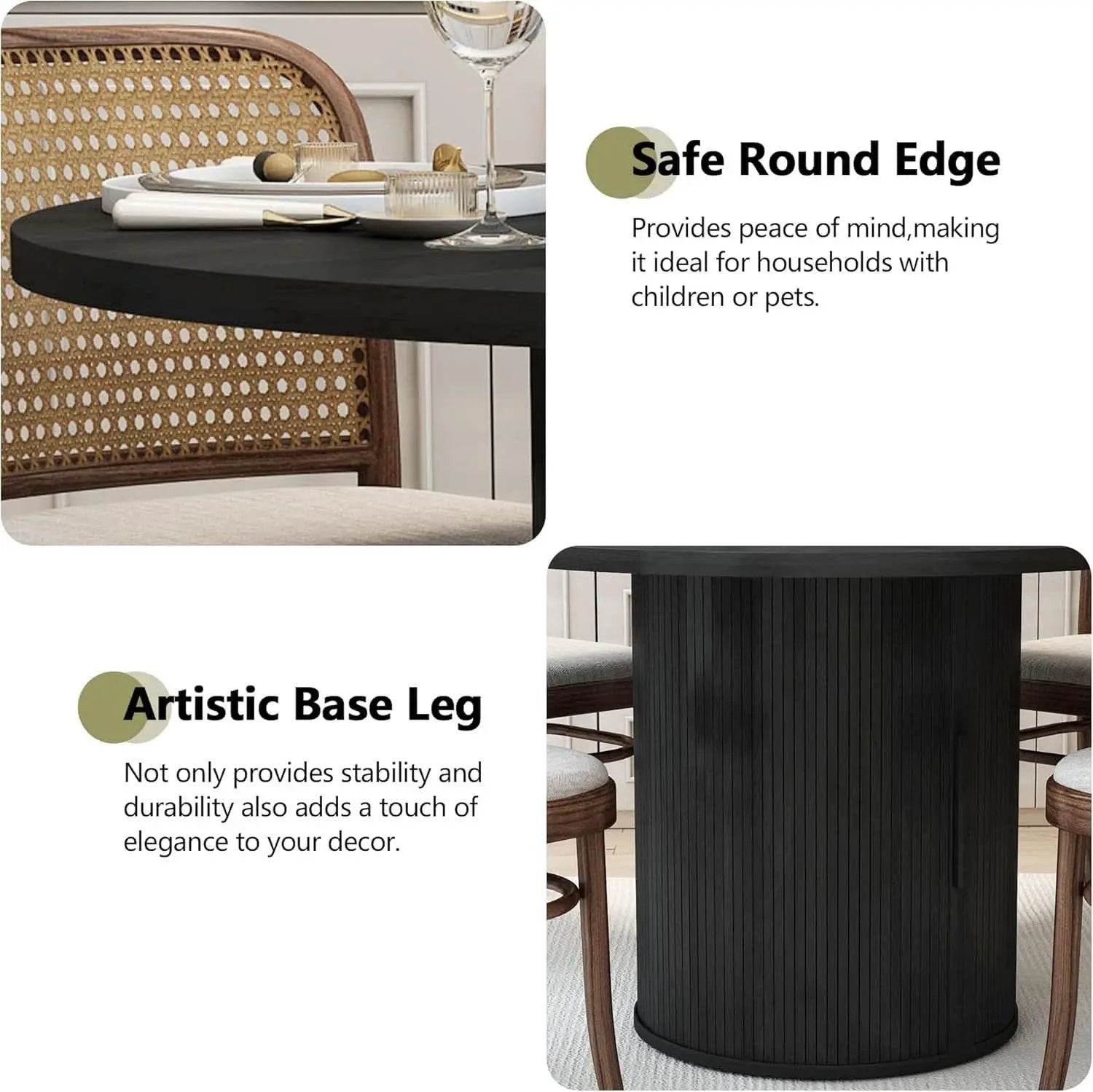47 Inch Round Dining Table For 4 With Storage Shelf Black from PriceLows™