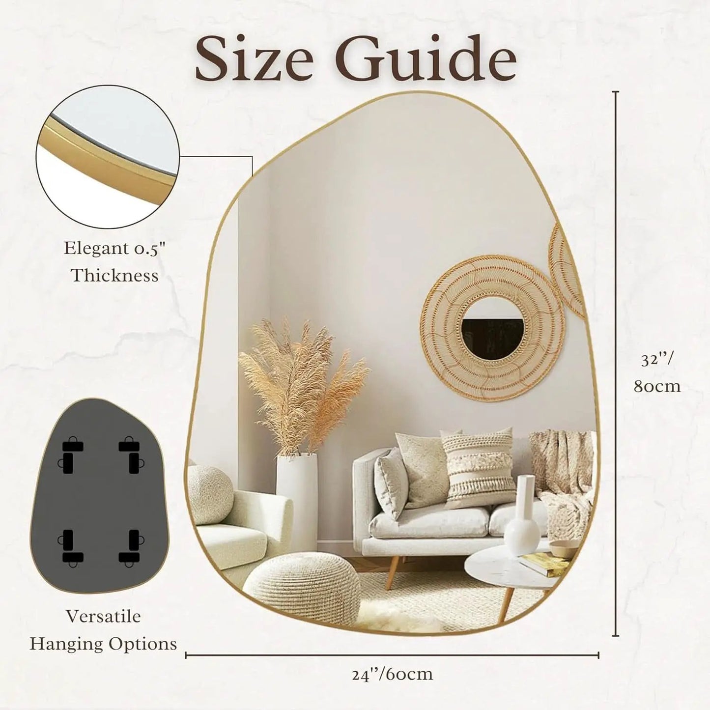 Contemporary Wall Mirror With Gold Frame 32x24 Inches for Living Room from PriceLows™