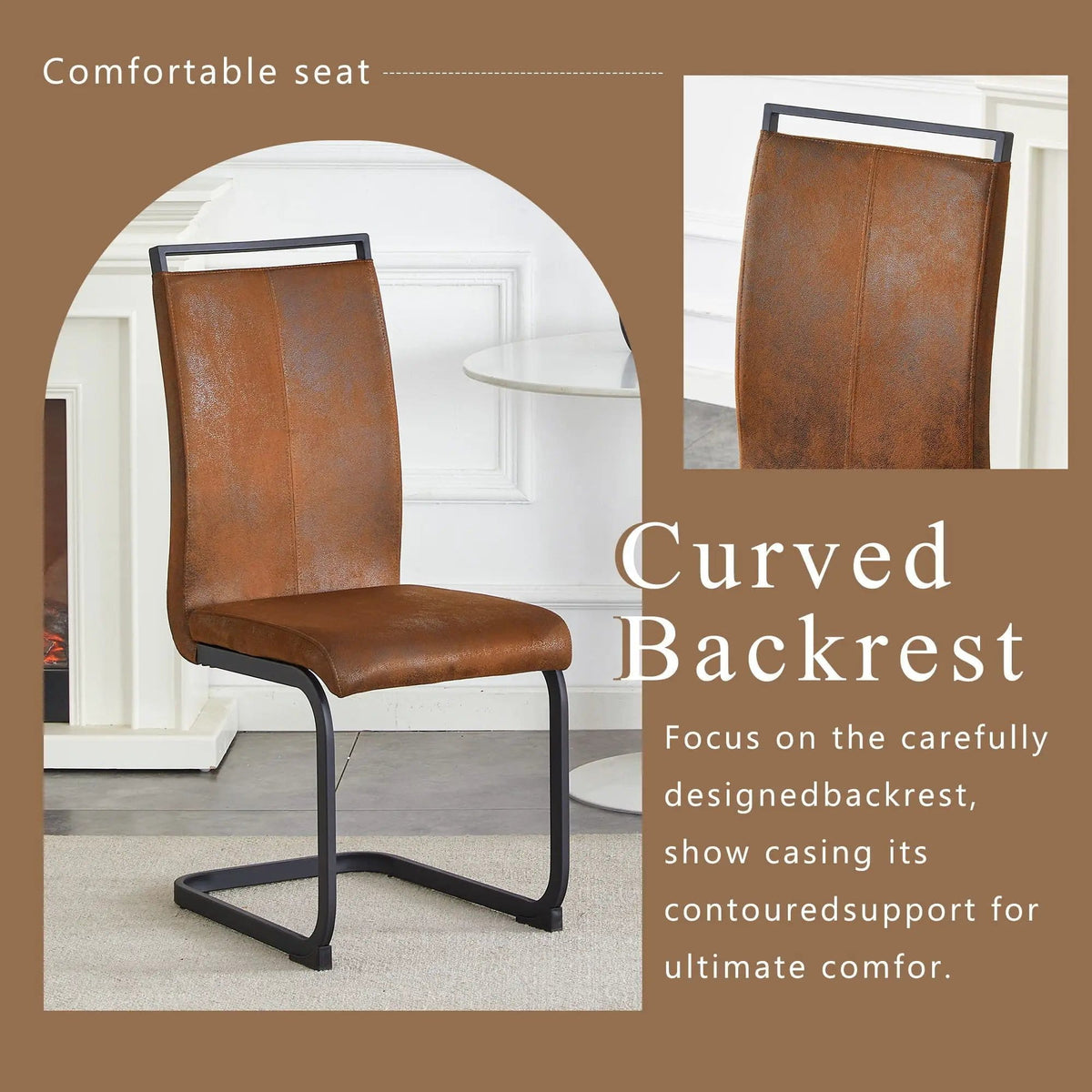 Dining Chairs With Ergonomic Backrest Chair Set | 2 Pieces | Fabric & Metal | Dining Room