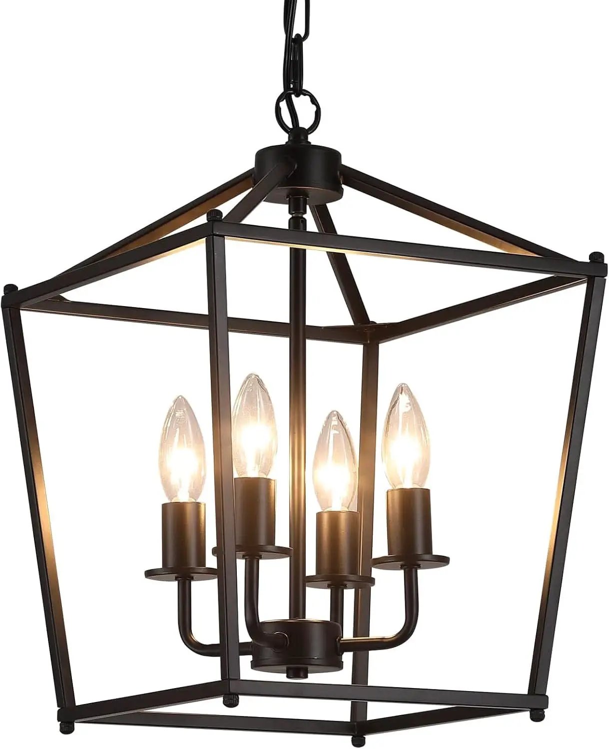 UL Black Industrial Lantern Chandelier 4 Light Pendant from PriceLows™