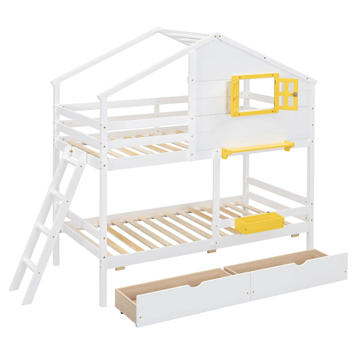 Bunk Bed | Pitched Playhouse Roof | Integrated Storage Drawers