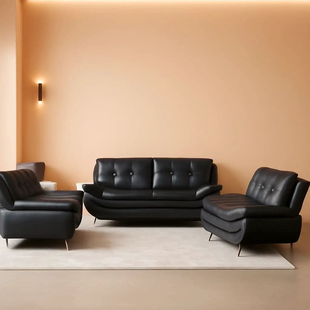Leather Sofa Set 3 Piece With Loveseat And Armchair For Living Room Black from PriceLows™