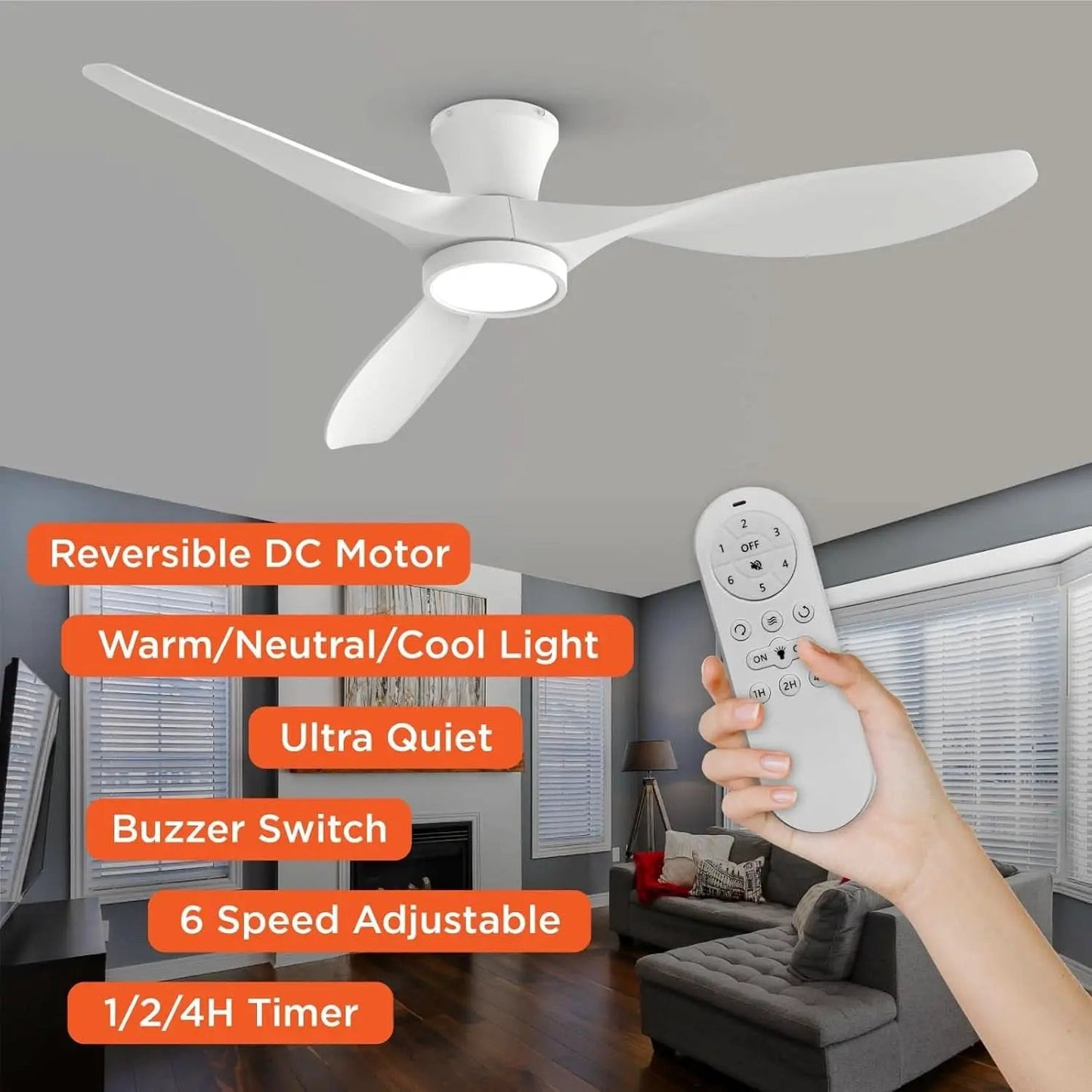 52 Inch Ceiling Fan With Remote And Quiet DC Motor For Bedroom And Living Room from PriceLows™