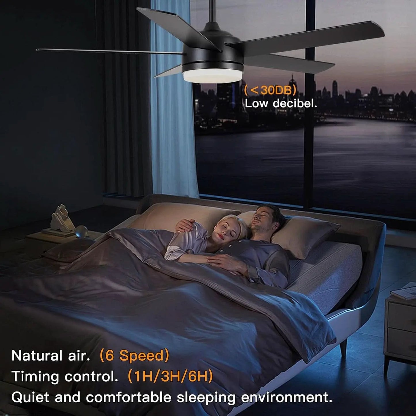 52 Inch Black Ceiling Fan With Dimmable 3 Color LED Lights And Remote from PriceLows™