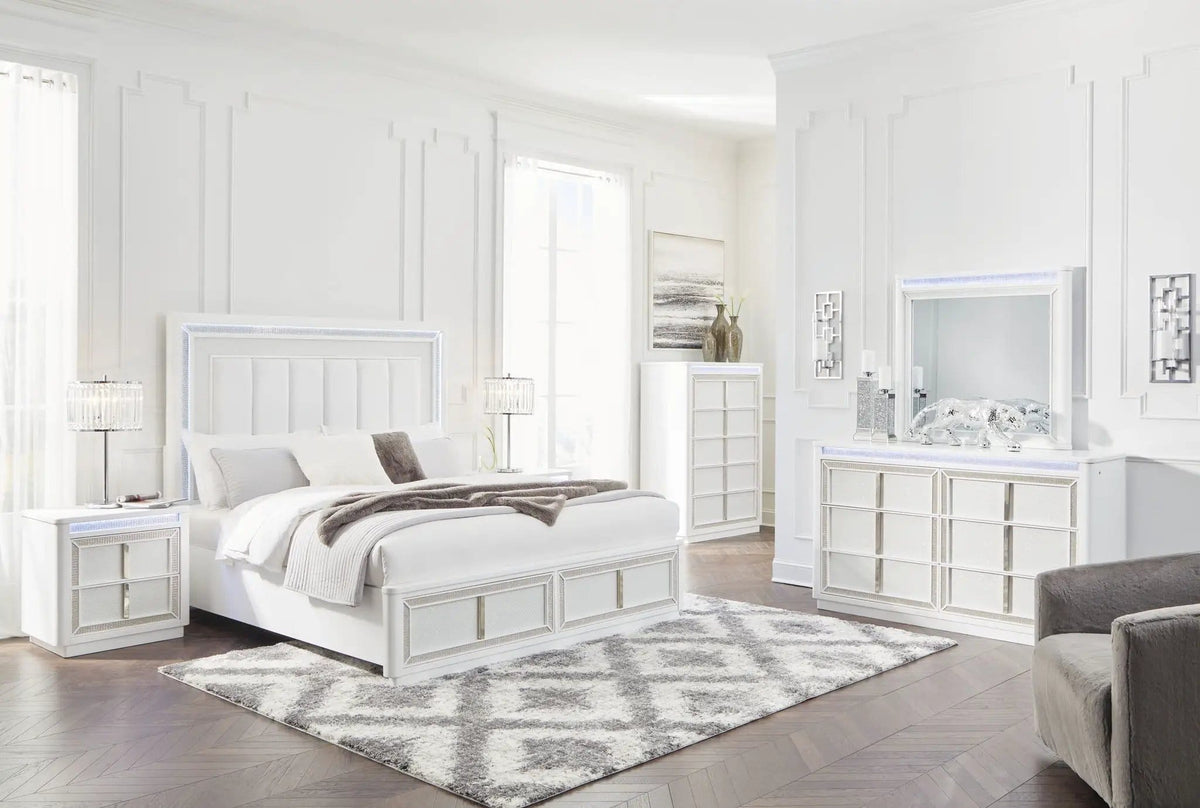 Chalanna Storage Bedroom Set | 4 Piece Bedroom Set | Solid Wood & Faux Leather | Bedroom