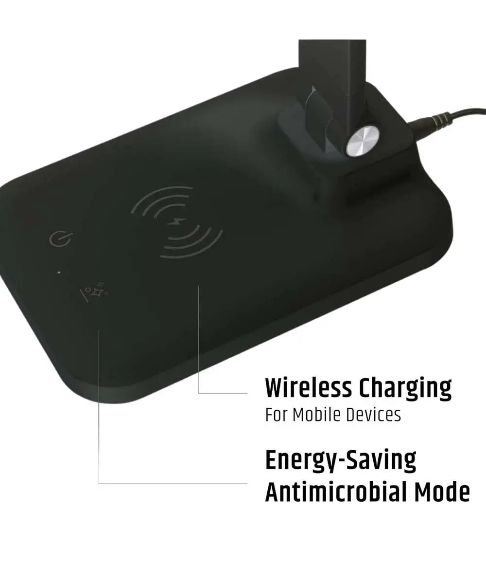 LED Desk Lamp | 15 In | Antimicrobial | Wireless Charging Matte Black