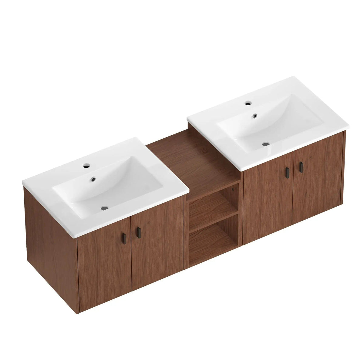 Soft Close Doors Bathroom Vanity With Small Storage Shelves, 24" And 12" Combination | 24 Inch | Mdf & Resin | Brown