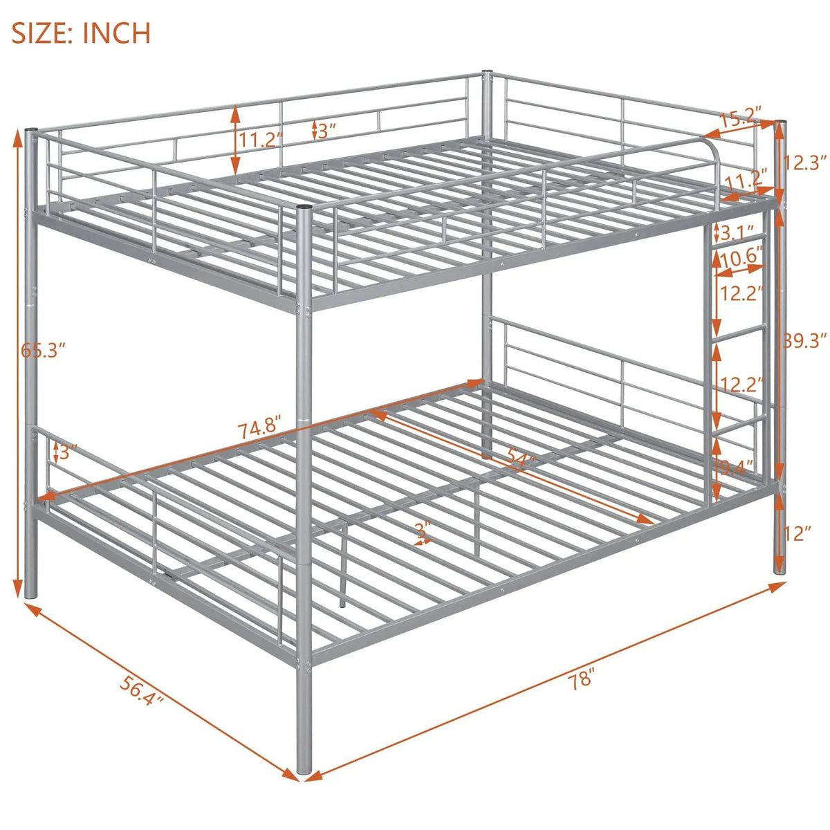 Steel Construction Bunk Bed | 4 Pieces | Steel | Bedroom
