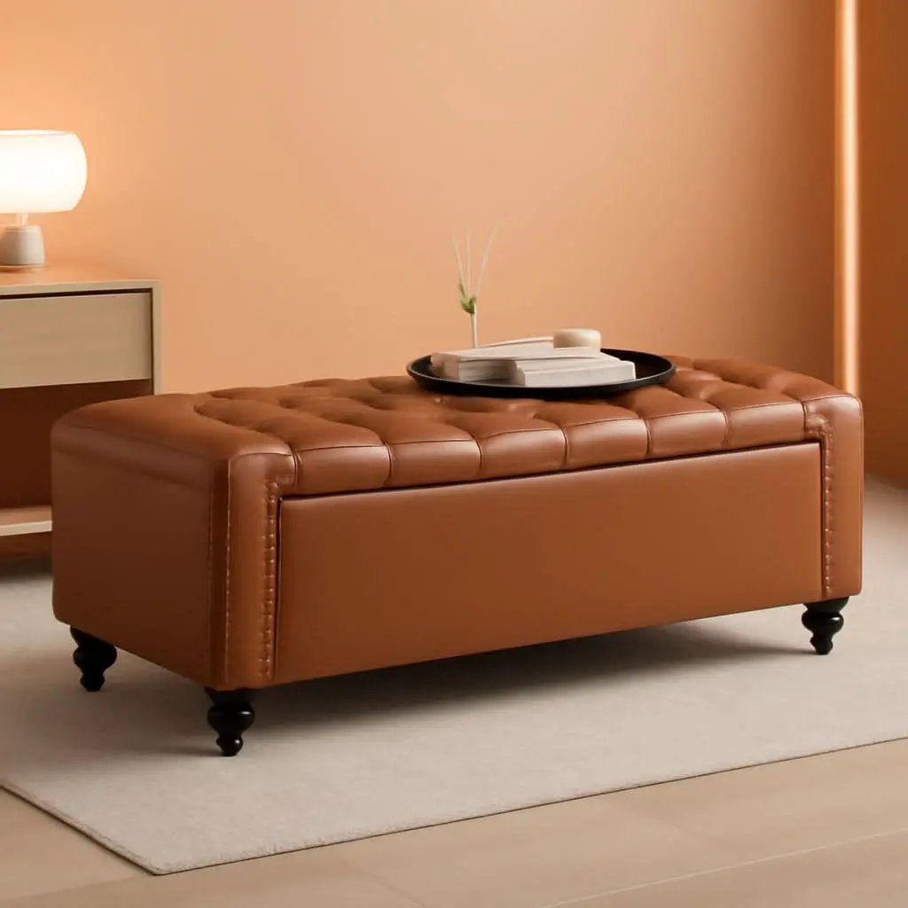 49 Inch Upholstered Storage Ottoman Bench Espresso Brown from PriceLows™