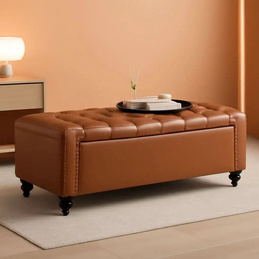 49 Inch Upholstered Storage Ottoman Bench Espresso Brown from PriceLows™