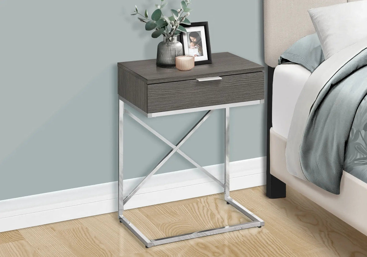 Accent Side Table | Spacious Tabletop | Storage Drawer | Metal Frame