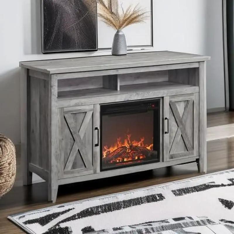 48 Inch Grey Wash TV Stand With Electric Fireplace from PriceLows™