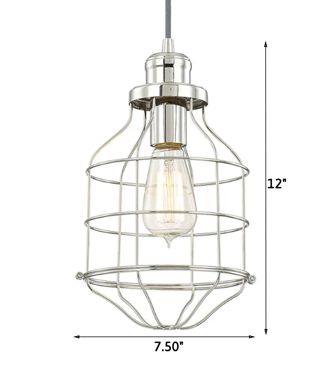 Cage Pendant Light | One Light 7.5W x 12H | Polished Nickel Daudin | 96 Inch Cord