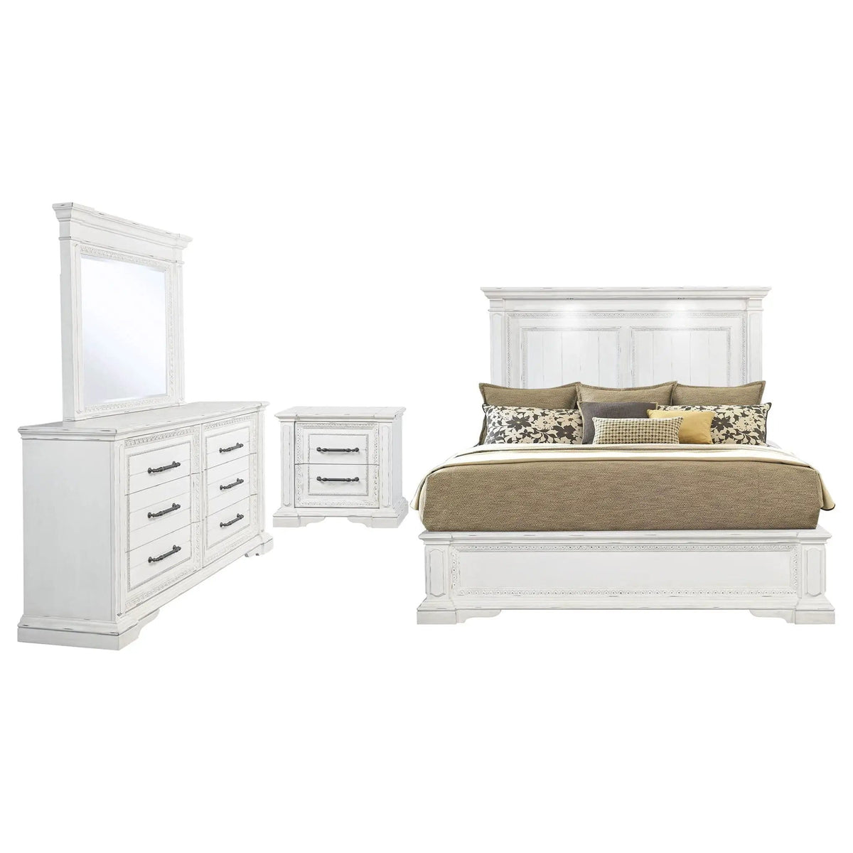 McKinney 4-piece Eastern King Bedroom Set Vintage | 4-Piece Set | Engineered Wood | White
