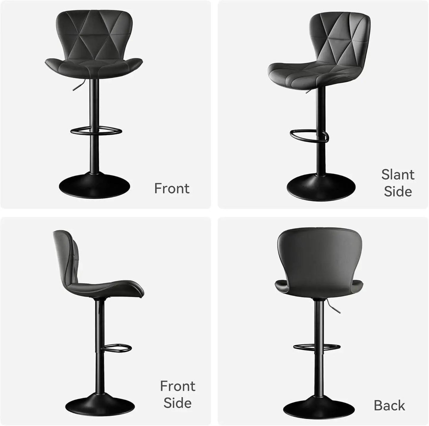 Bar Stools Set Of 2 Adjustable Swivel Faux Leather Black from PriceLows™