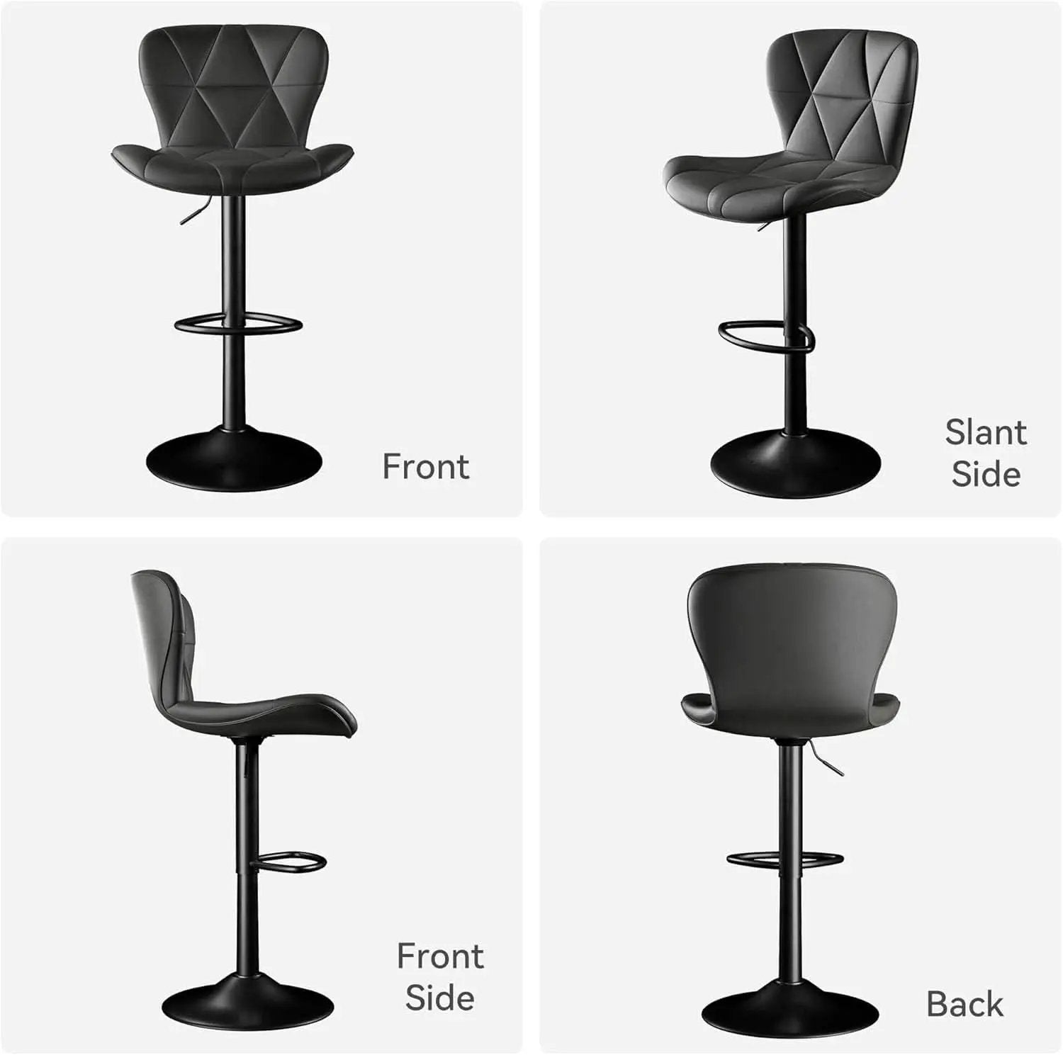 Bar Stools Set Of 2 Adjustable Swivel Faux Leather Black from PriceLows™