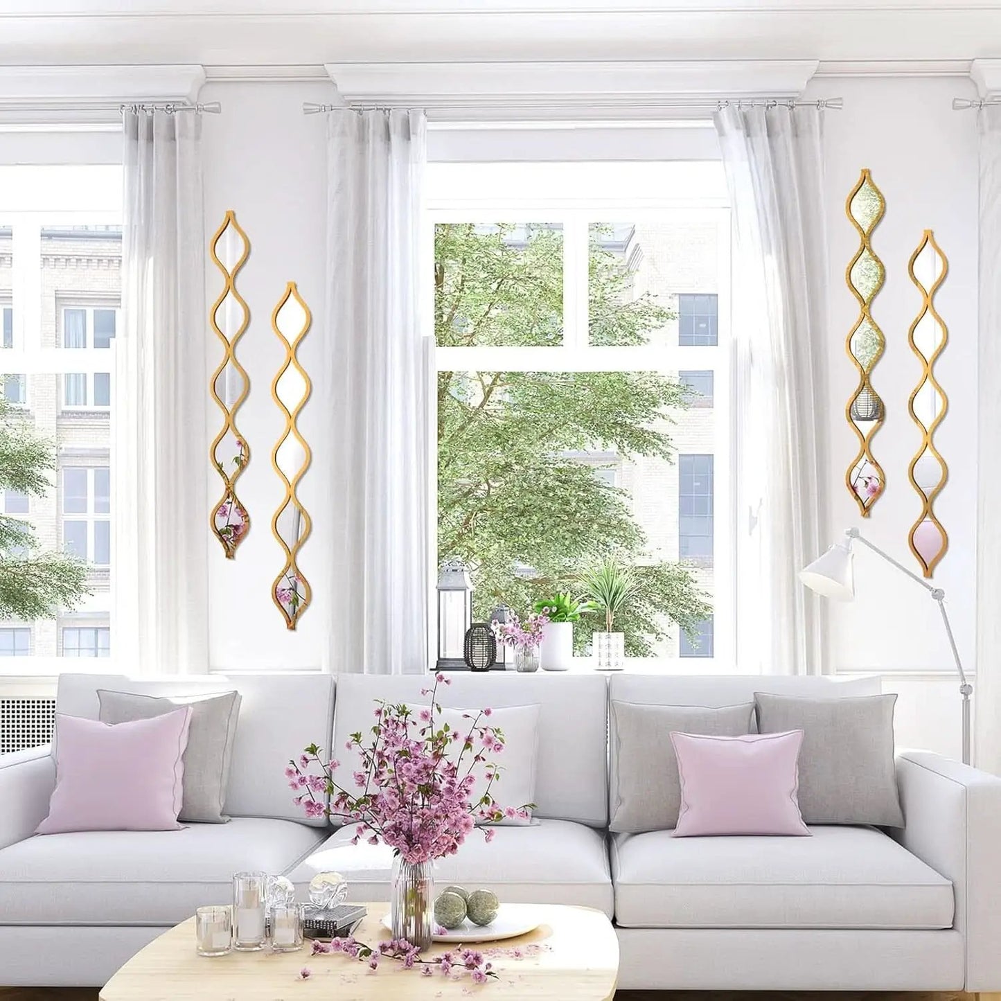 Gold Teardrop Mirror Wall Art 4 Piece Set Long Narrow Hanging Decor from PriceLows™