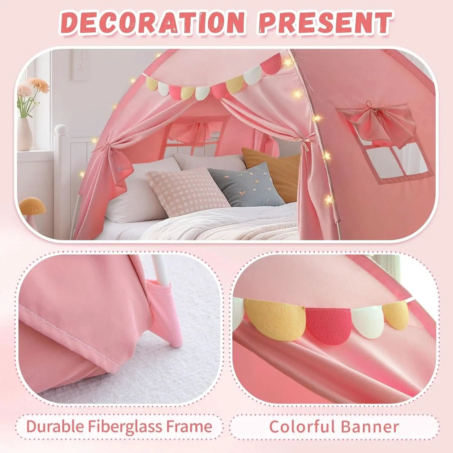 Pink Full Size Canopy Tent Dual Door Access Blackout Fabric from PriceLows™