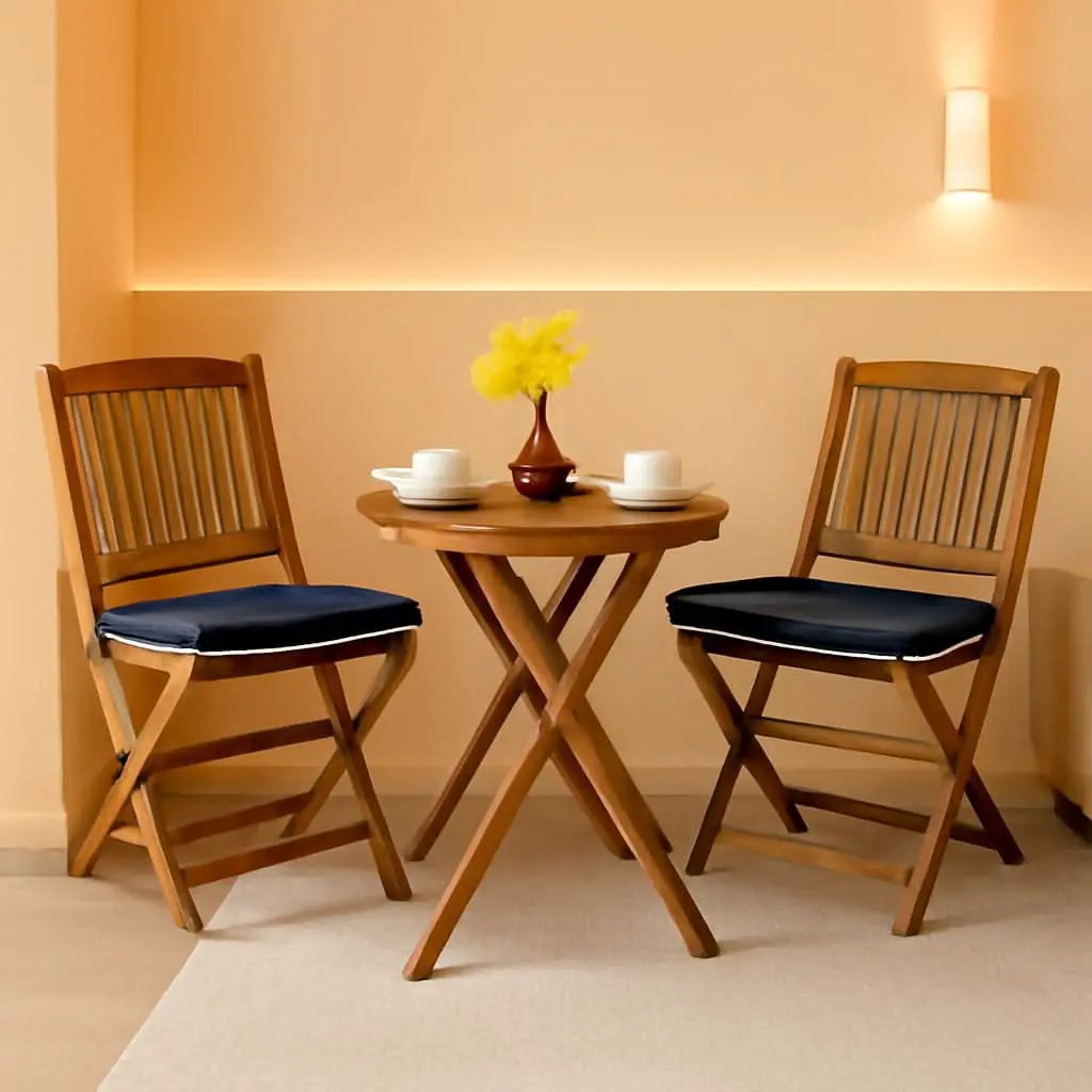 Patio Bistro Set With Wood Table And Navy Cushioned Chairs from PriceLows™