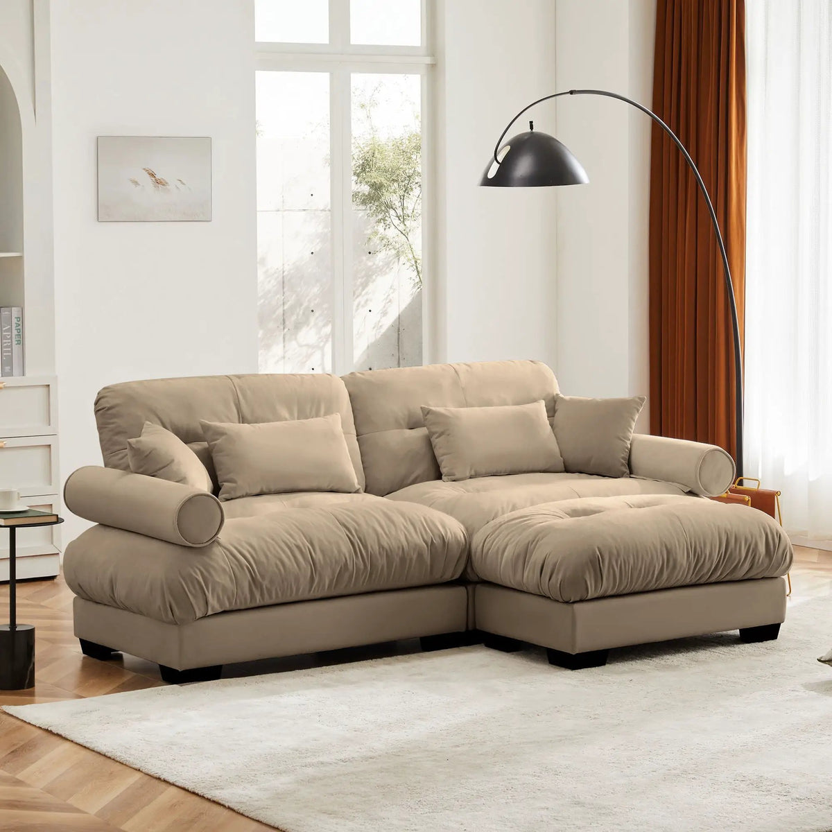 Modern Sectional Sofa | With Ottoman | Deep Seat Cushions | Throw Pillows