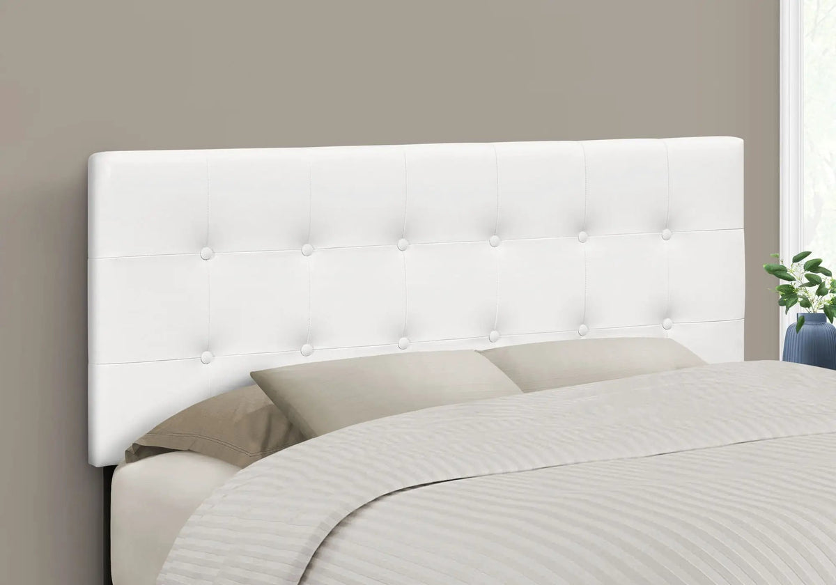 Full Size Upholstered Headboard | White Leather Look | Button Tufted | Wooden Frame