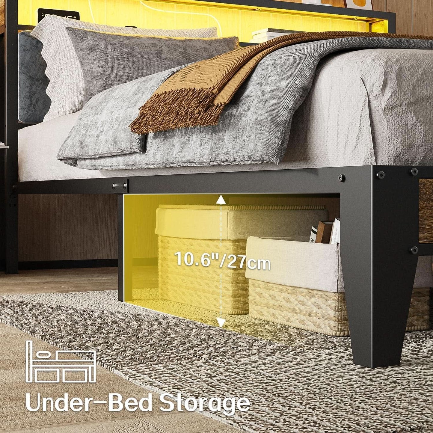Queen Size RGB LED Headboard With Storage And Charging from PriceLows™