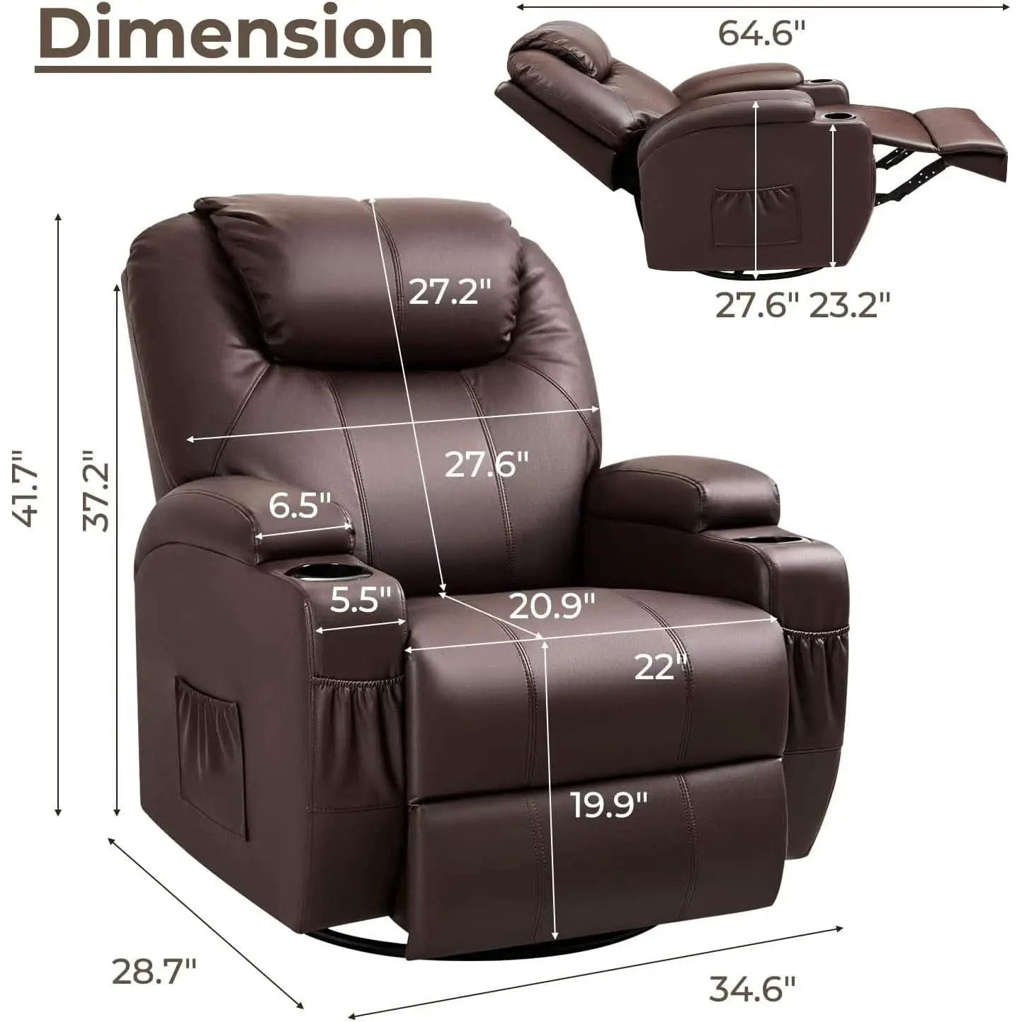 PU Leather Recliner Chair With Massage And Heat Brown from PriceLows™