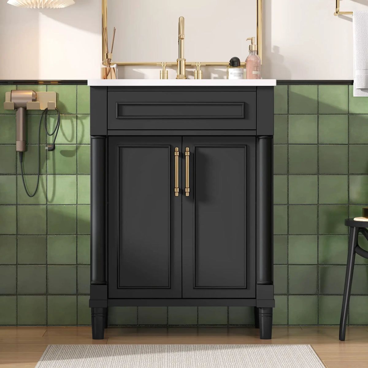 24 Inch Bathroom Vanity | Integrated Sink | 2 Door Cabinet | Small To Medium Bathrooms