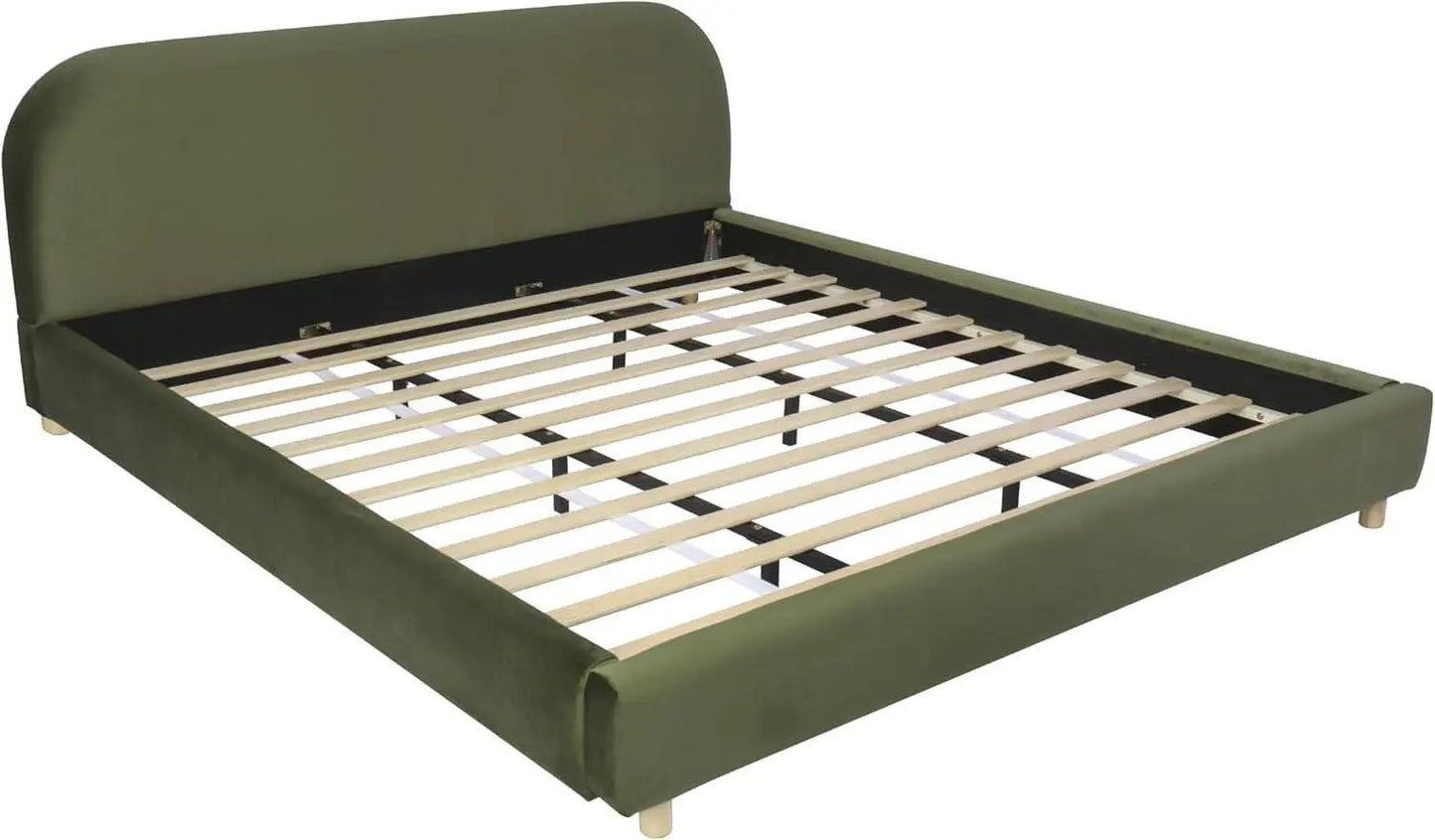 King Size Olive Green Boucle Upholstered Platform Bed from PriceLows™