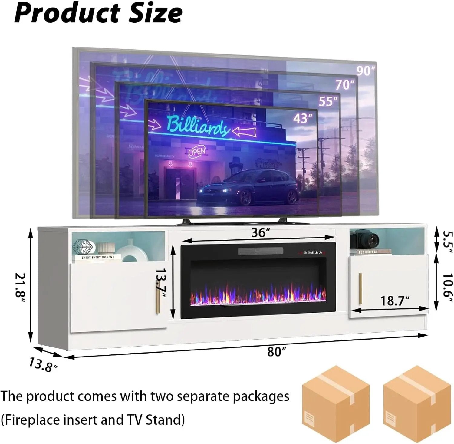80 Inch Electric Fireplace TV Stand With LED Lights from PriceLows™