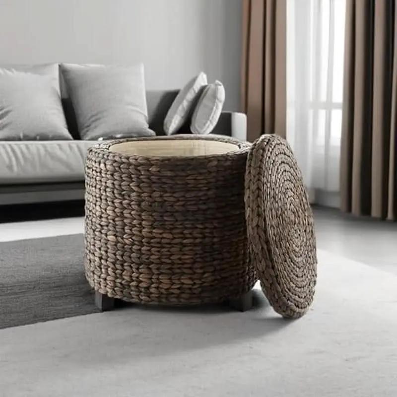 Espresso Handwoven Water Hyacinth Seventeen Inch Ottoman from PriceLows™