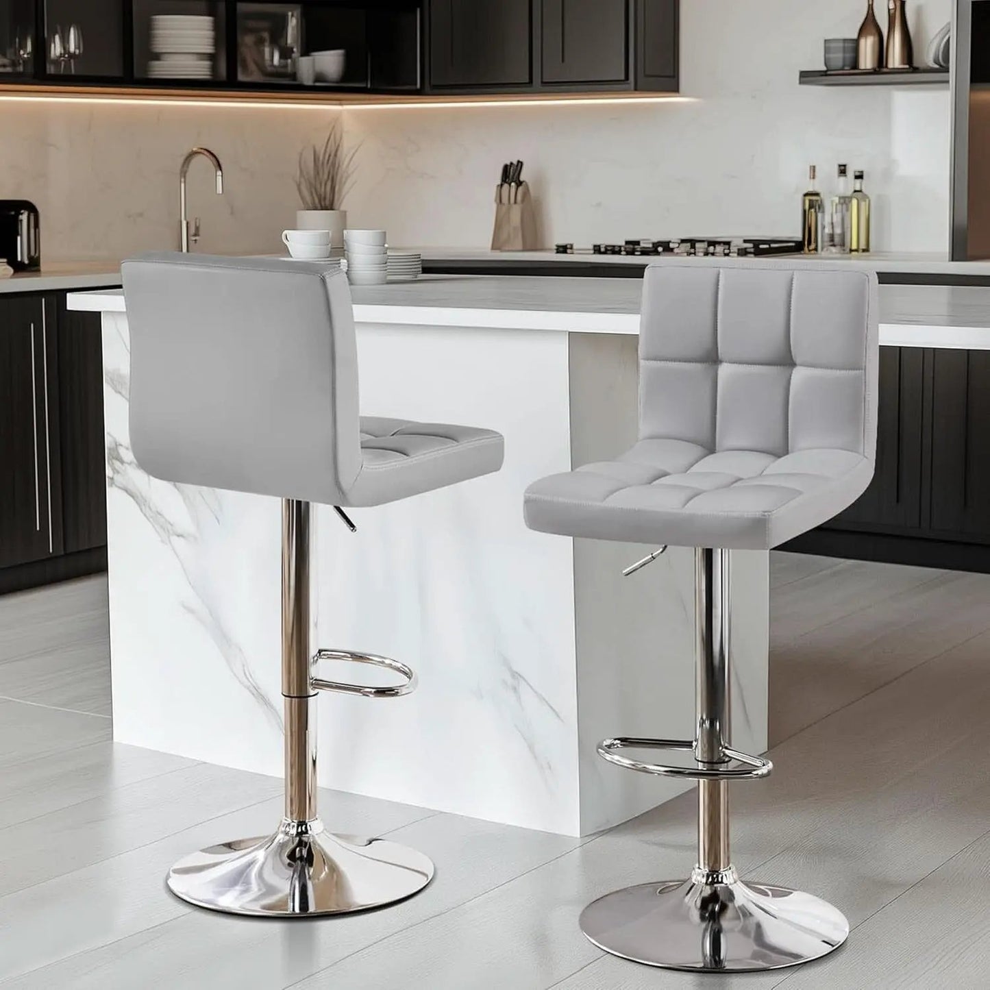 Bar Stools 2 Pack Adjustable Gray PU Leather Counter Height from PriceLows™