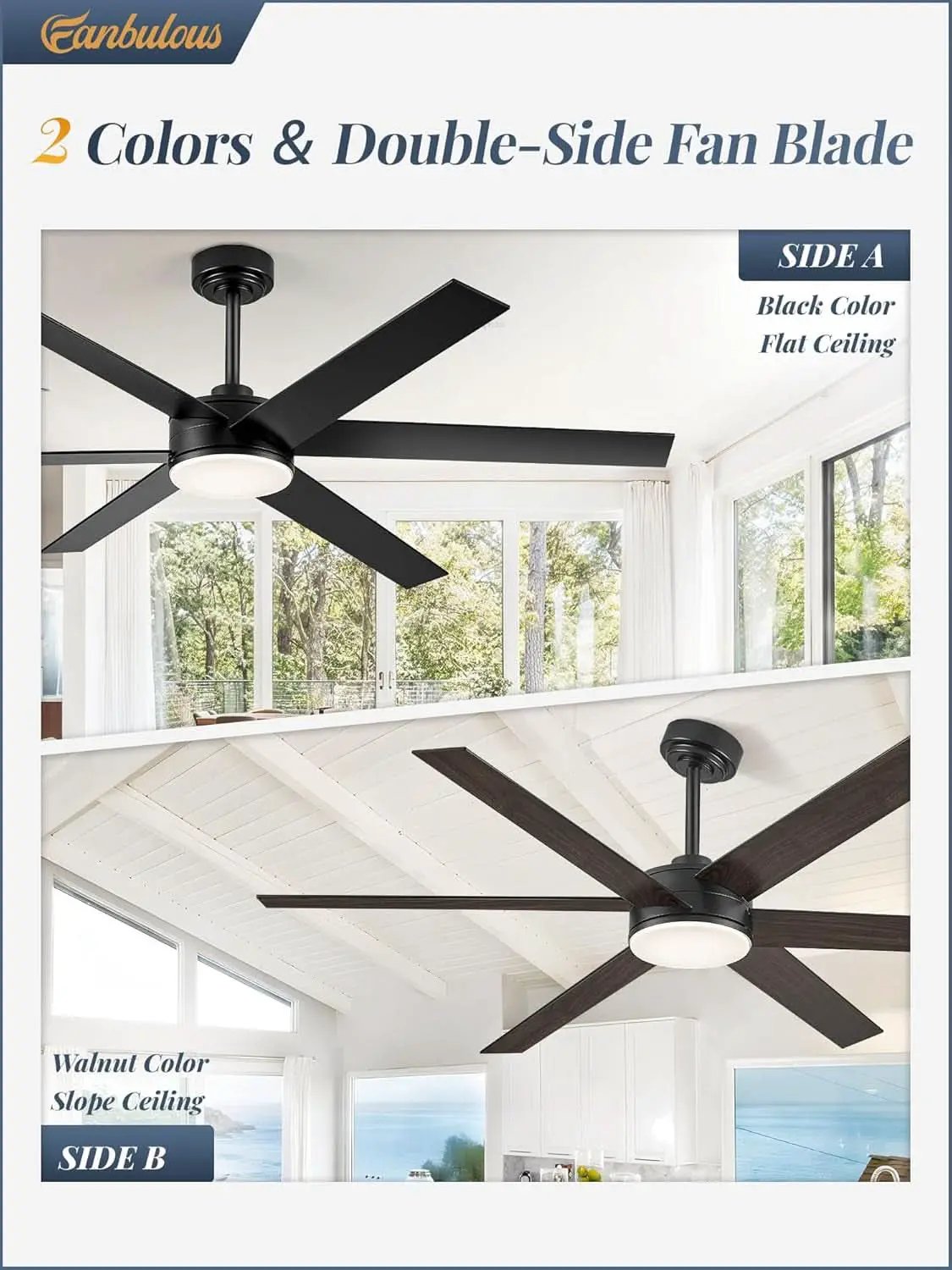 60 Inch Black Ceiling Fan With Lights Remote DC Motor from PriceLows™