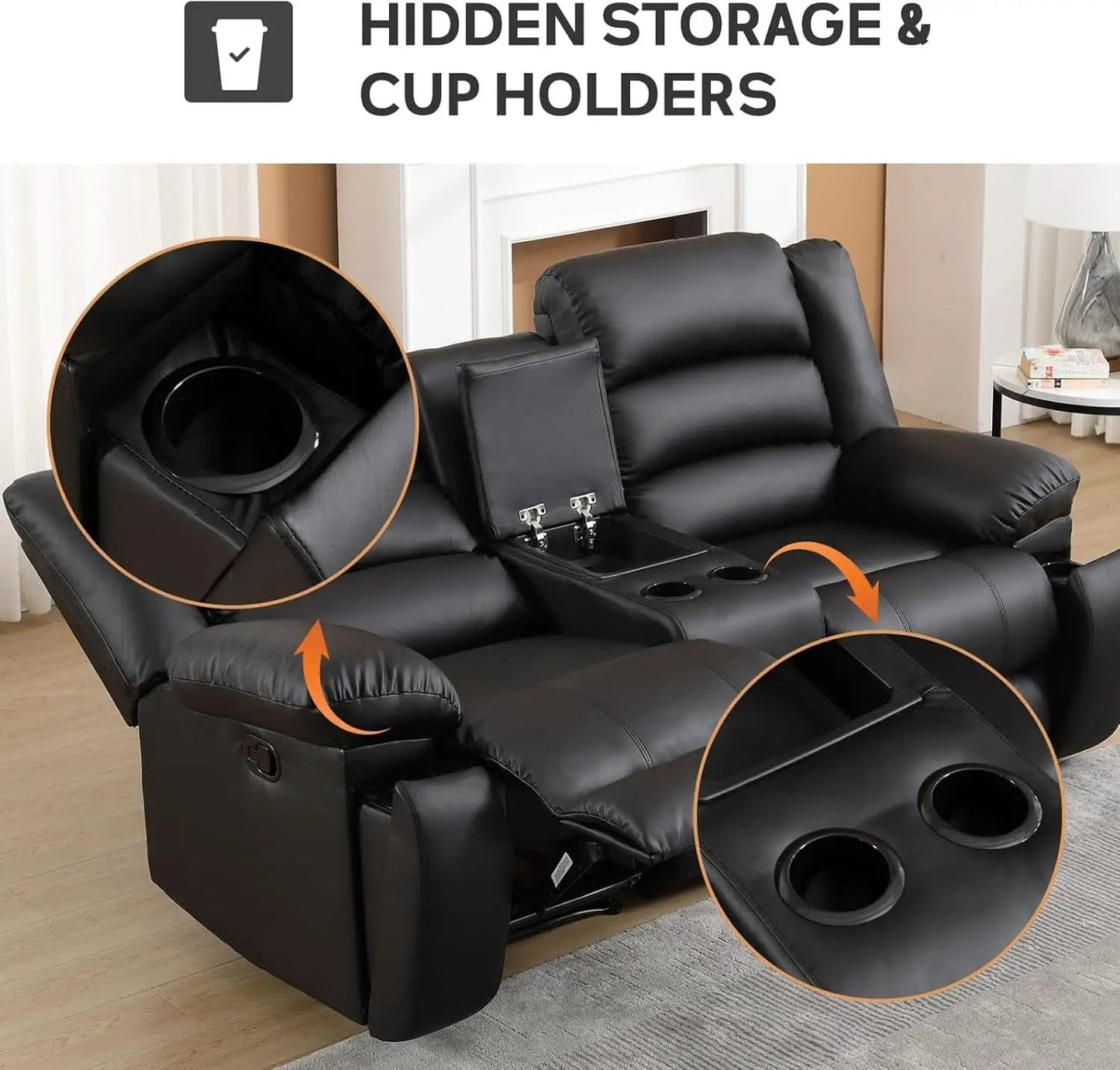 Black Faux Leather Manual Recliner Sofa Set With Loveseat from PriceLows™