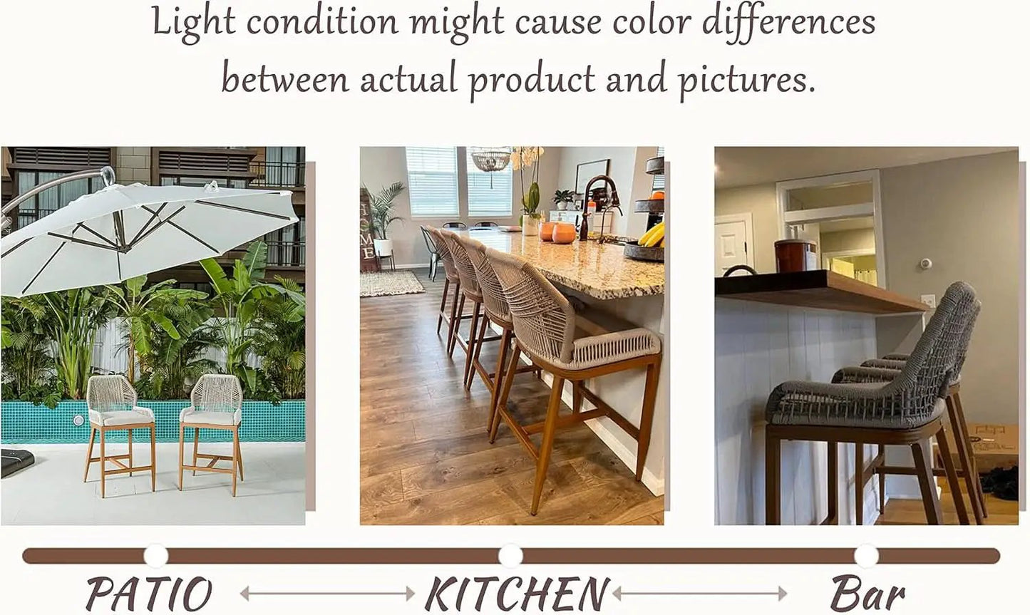 Counter Height Rattan Bar Stools Set Of 4 Outdoor Patio from PriceLows™