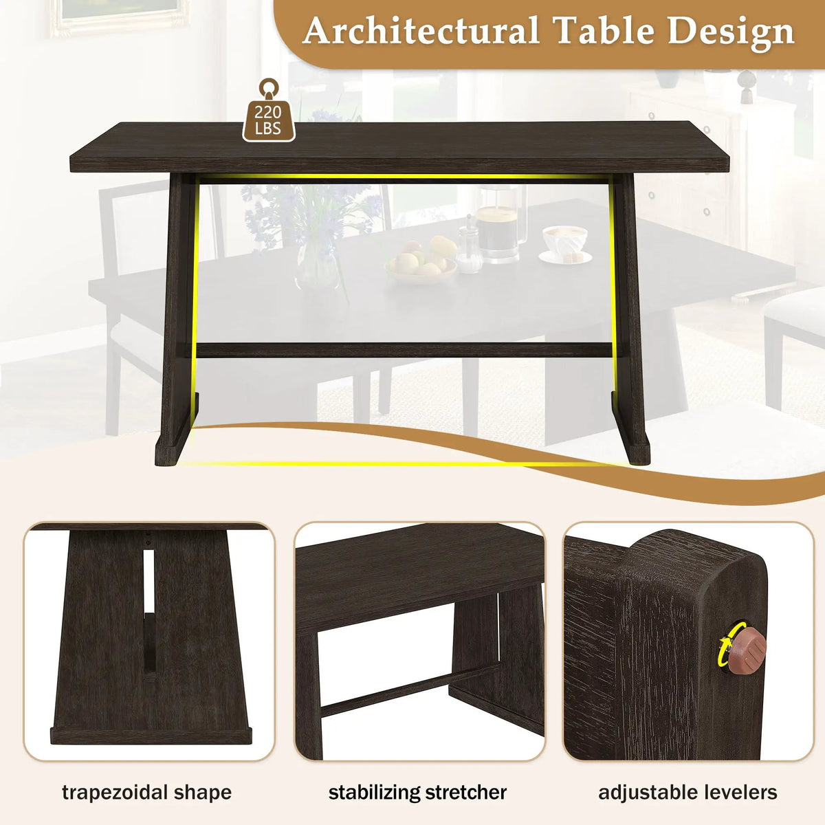 Dining Set | Rectangular Table | 4 Chairs 1 Bench | Seats 6