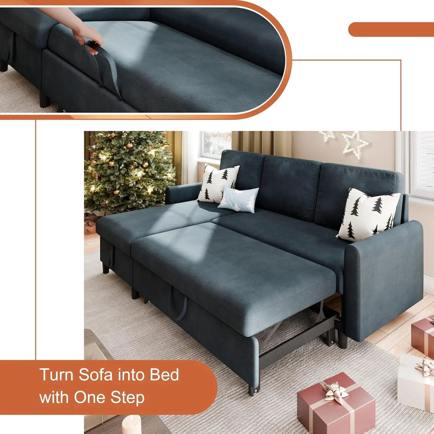 Dark Grey LShaped Convertible Sleeper Sofa Durable from PriceLows™