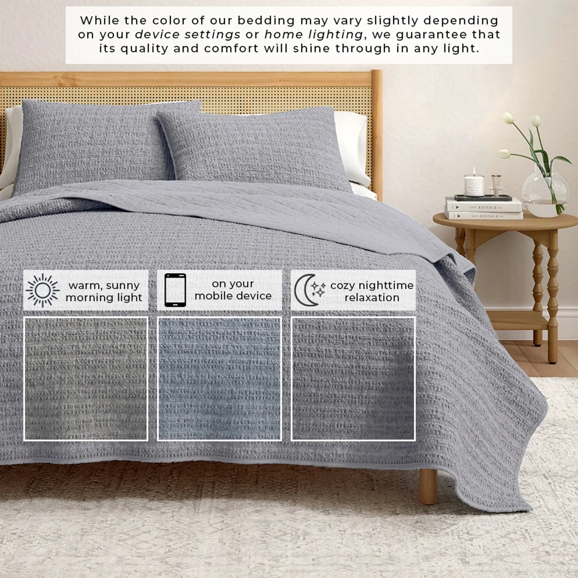 100% Cotton Honeycomb Waffle Garment Washed Quilt Set - Genevieve Collection from PriceLows™