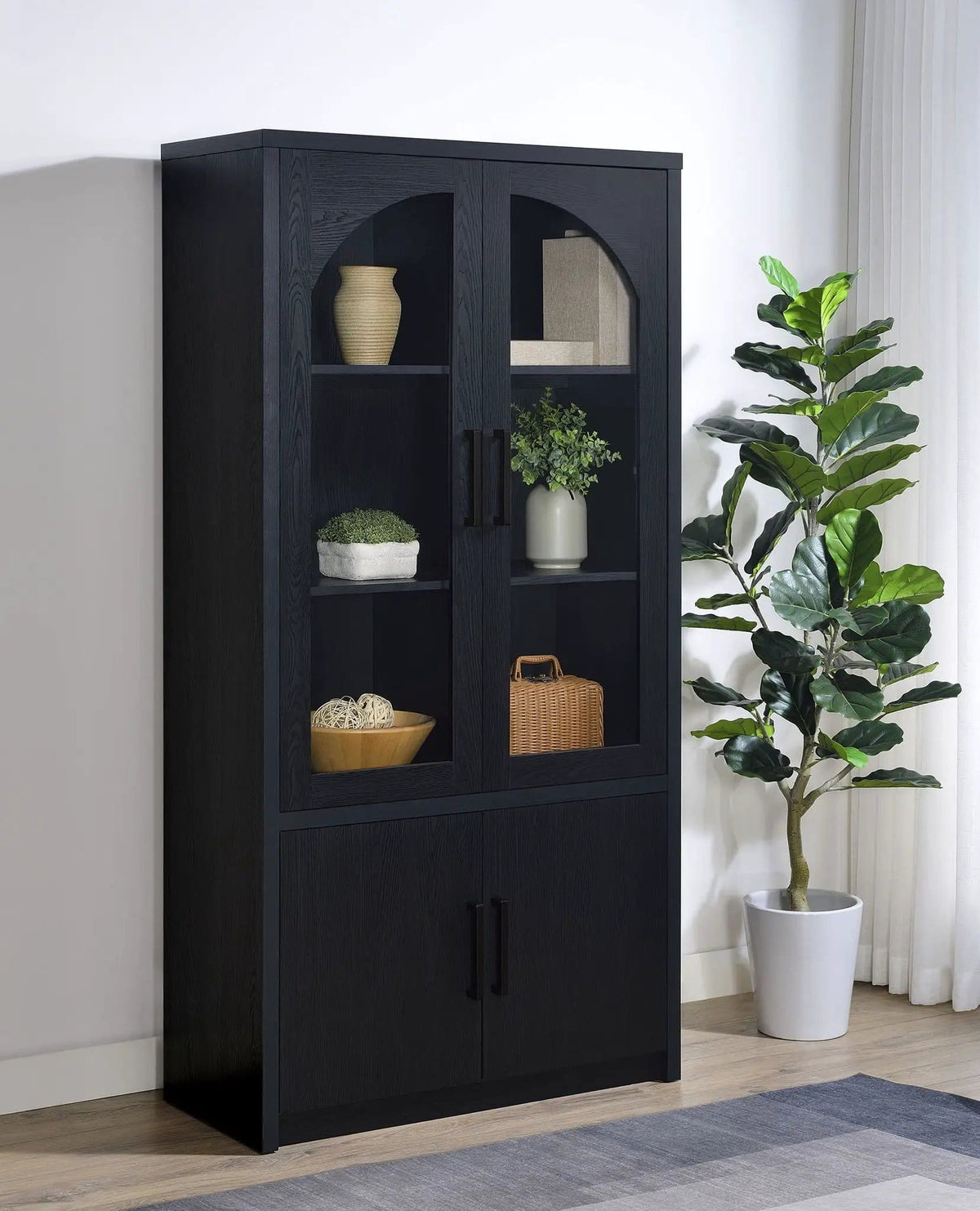 Riva 4-door Tall Accent Display Cabinet LED Lighting | 35.5 x 15.5 x 70.75 in | Glass | Black