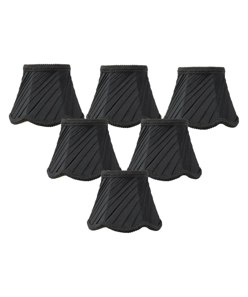 Clip On Candelabra Lampshades | Set Of 6 | 5X4 Inch | Black Shantung Fabric