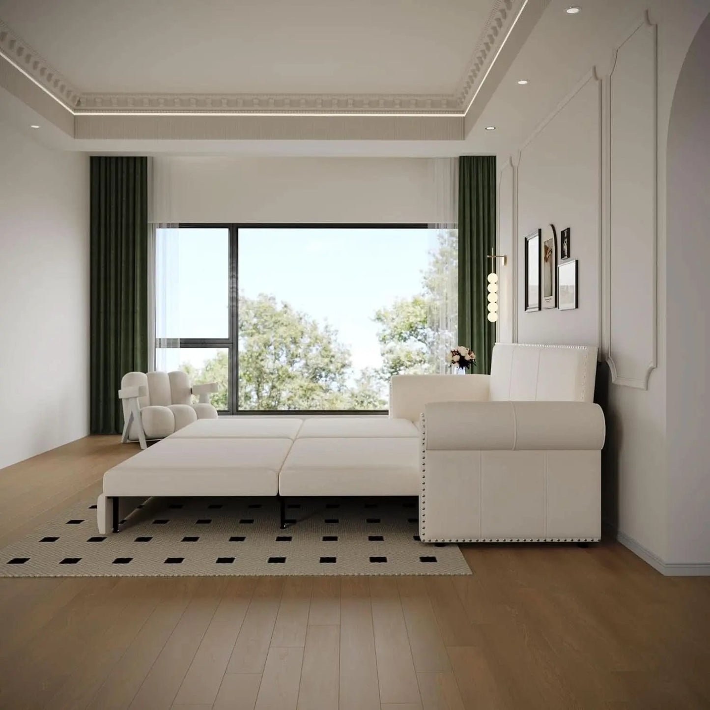 King Size Multifunctional Sleeper Sofa Beige Velvet from PriceLows™