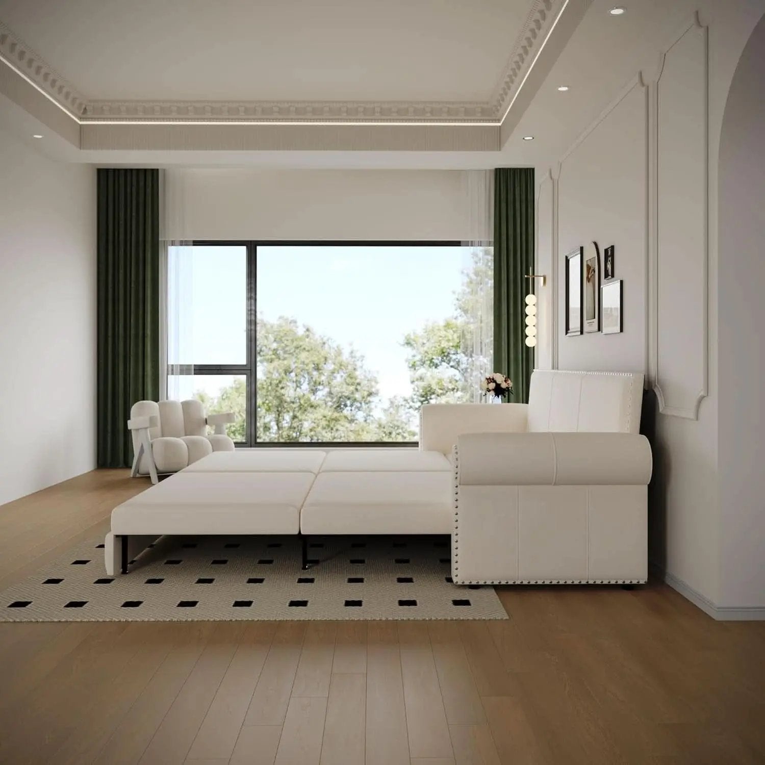 King Size Multifunctional Sleeper Sofa Beige Velvet from PriceLows™