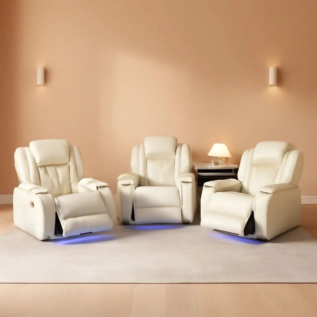 Power Recliner Set With LED Lights And USB Charging Ivory White from PriceLows™