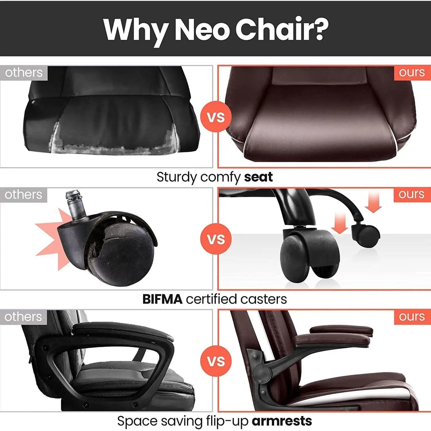 Brown Ergonomic Office Chair With Adjustable Flip Up Arms from PriceLows™
