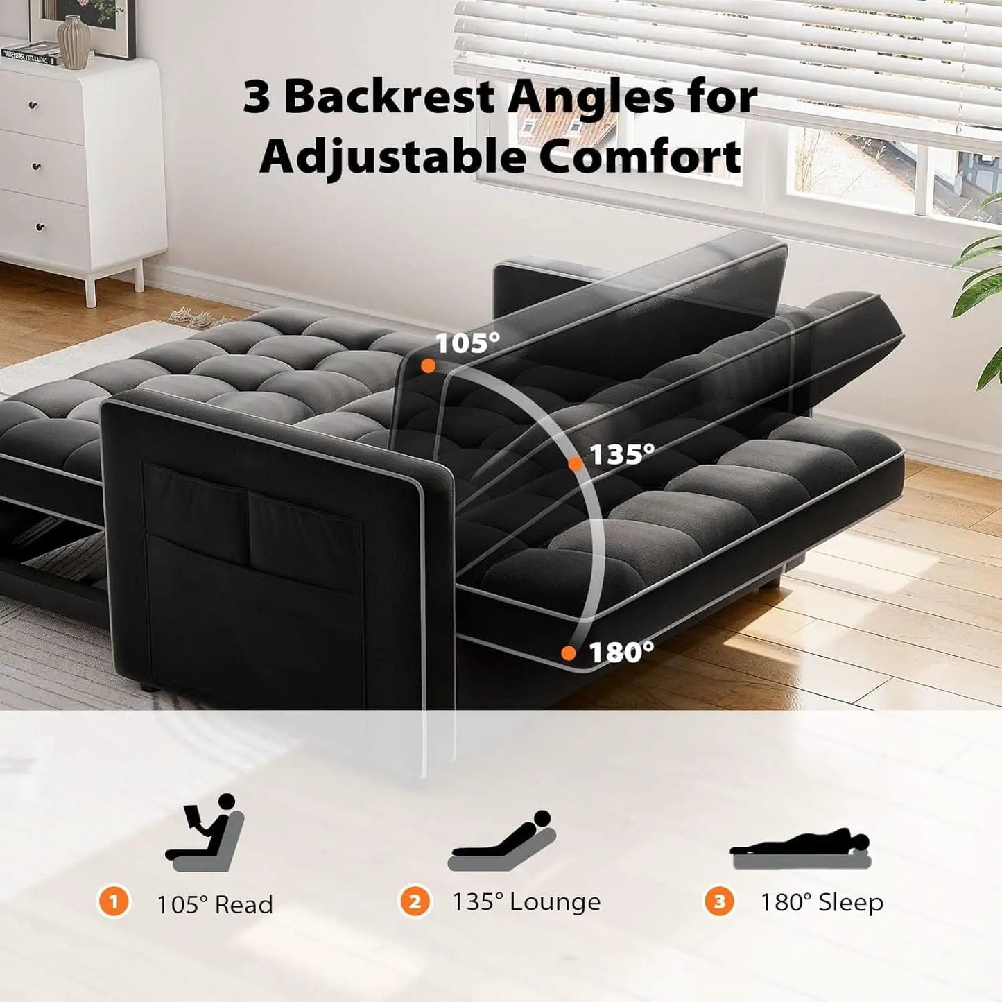 Charcoal Velvet Multifunctional Sleeper Sofa Bed USB from PriceLows™