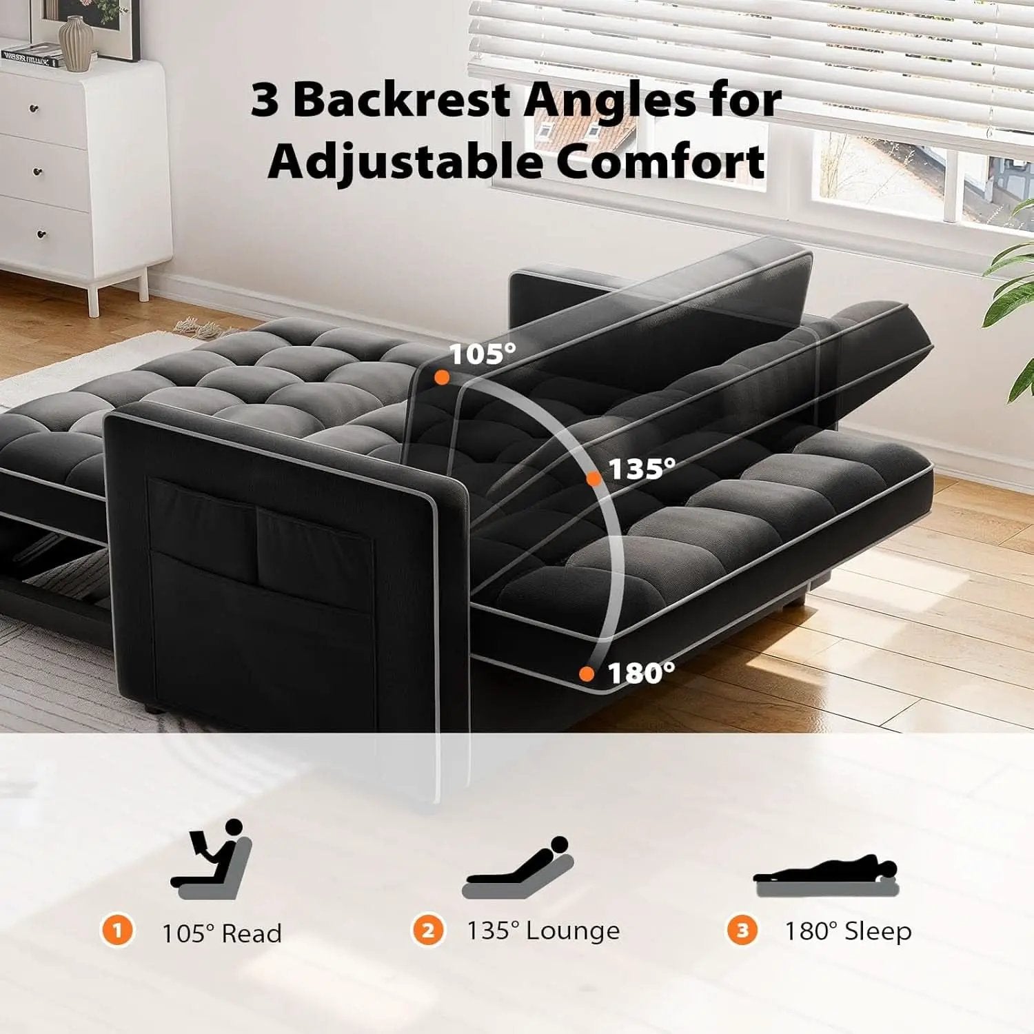 Charcoal Velvet Multifunctional Sleeper Sofa Bed USB from PriceLows™