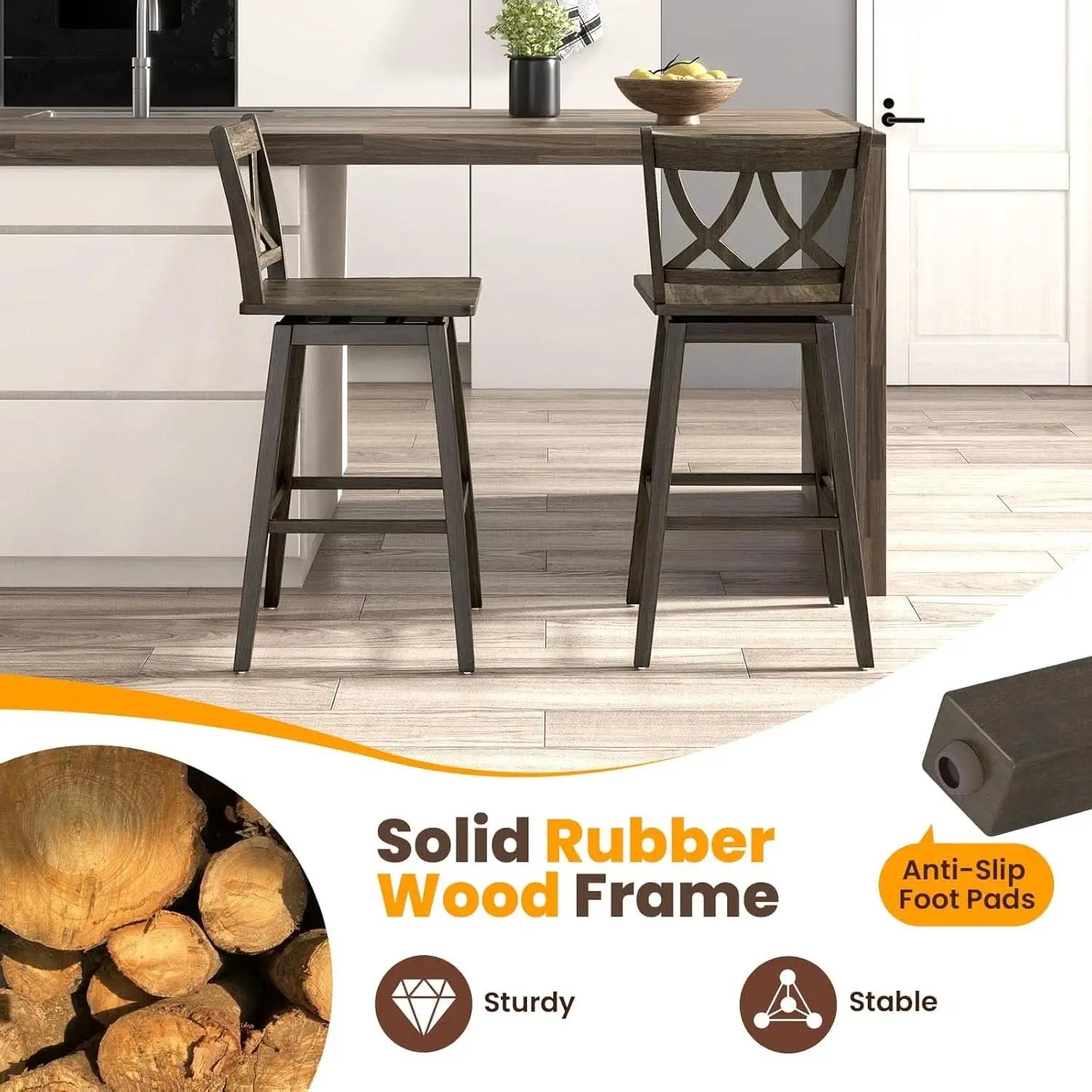 Swivel Wooden Bar Stools Set of Four Dark Grey from PriceLows™
