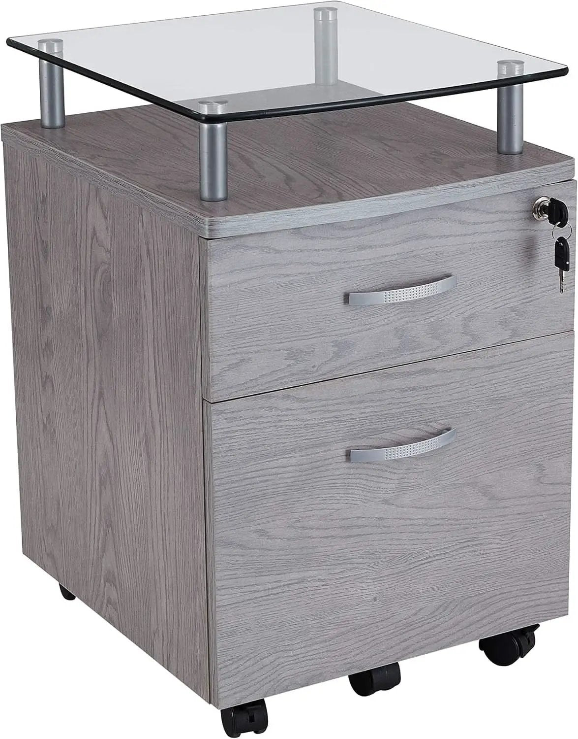 Two Drawer Rolling File Cabinet With Lock And Glass Top Under Desk Printer Stand Grey Office Furniture from PriceLows™